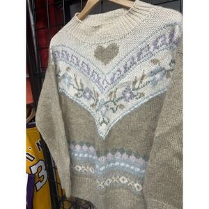 Vintage 80s Studio By Michelle Stuart Mohair Hearts Neutral Colored Sweater M